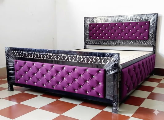 Bowzar King Bed Size 6X6.5 Feet King Box Bed Upholstered Cushion All Sides Purple