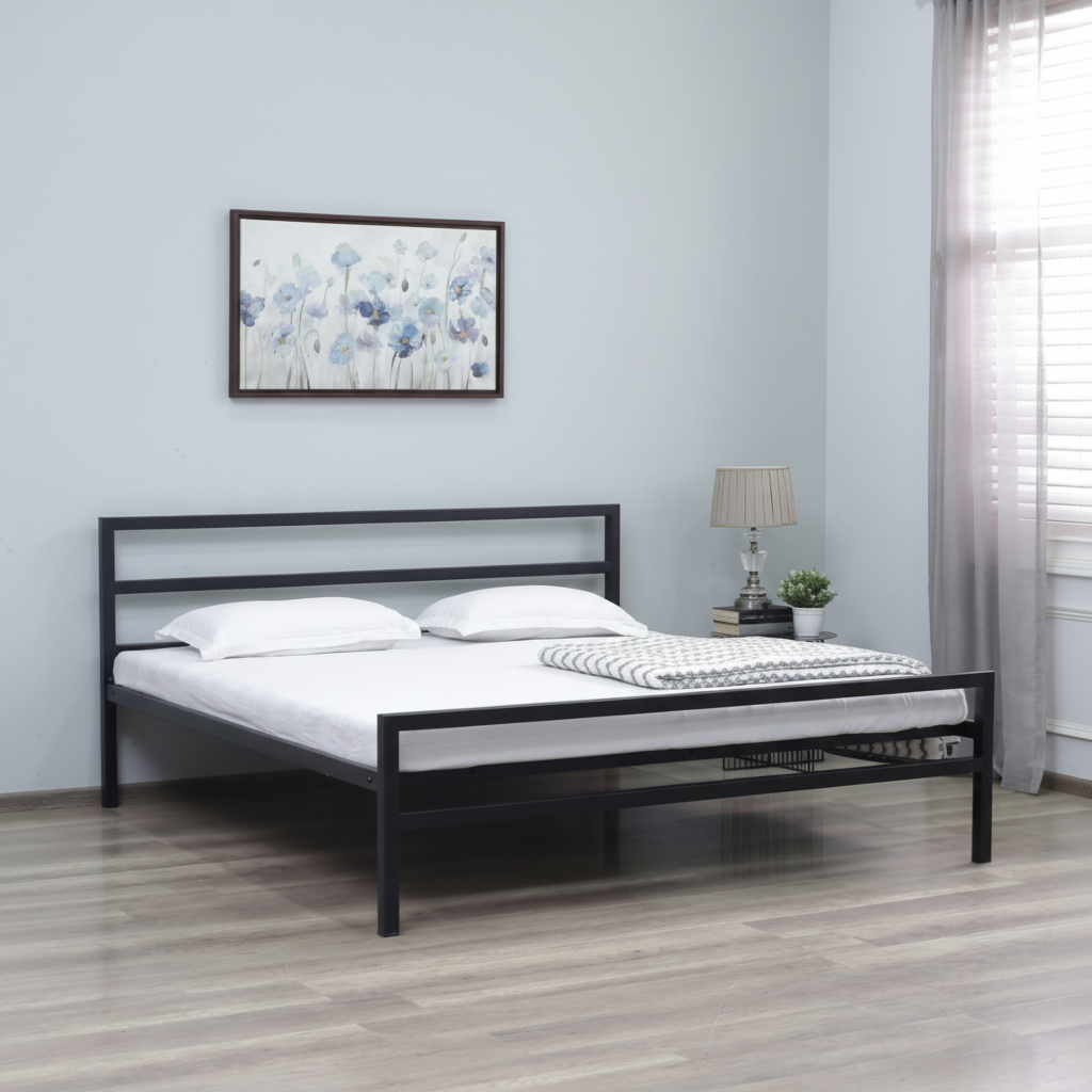 Bowzar NHM King Bed Size 6X6.5 Feet Metal Iron Bed Long Lasting Black Without Mattress