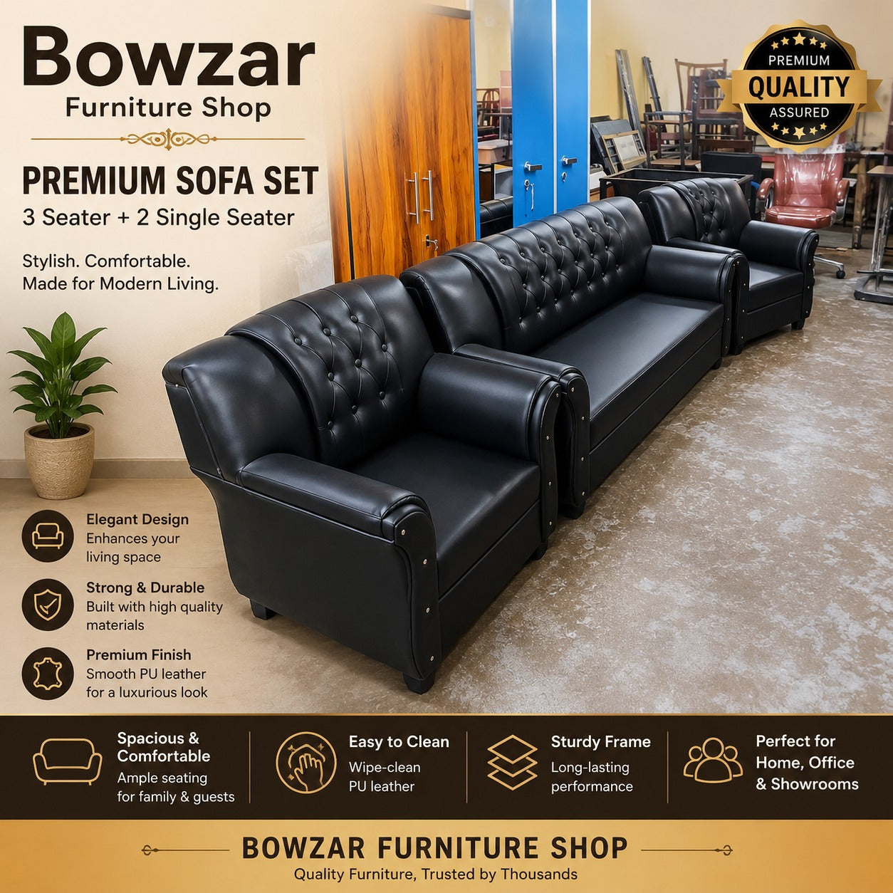 Ritu 5 Seater Sofa Set Black