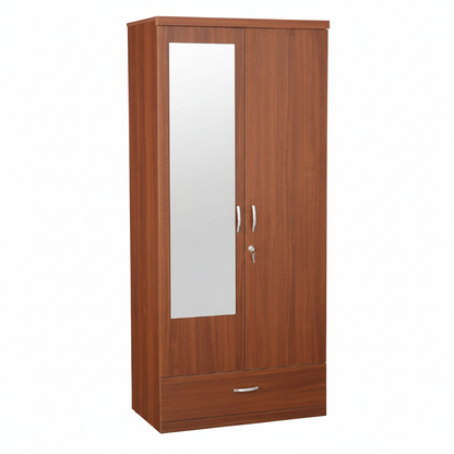 Bowzar 2 Door Wardrobe Almirah With 1 Drawer and Mirror 2 Door Almirah H72XW36XD18 Inch