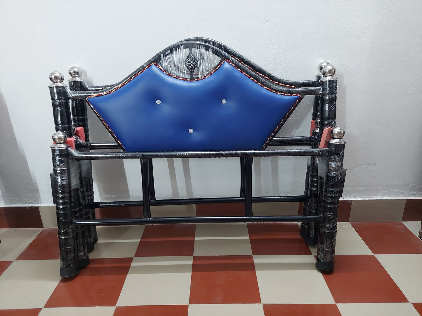 Bowzar Dhanush Model Double Size 4X6.5 Feet Metal Bed Lama Blue