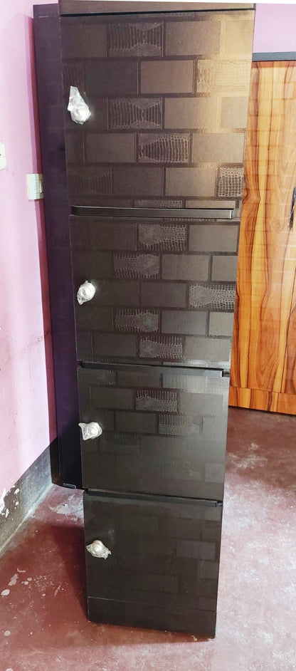 Bowzar Wooden Single Door Almirah Wardrobe 4 Shelf With Lock Black Brick