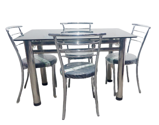 Bowzar Stainless Steel Dining Set 4 Seater With Clear Glass