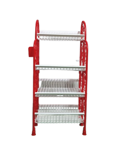 Bowzar 4 Shelf Kitchen Rack Plastic Rack Waterproof Red White