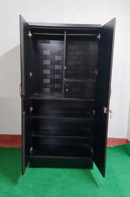 Bowzar 2 Door Wooden Almirah Wardrobe Black Brick