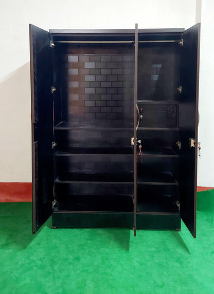 Bowzar 3 Door Wooden Almirah Wardrobe Black Brick