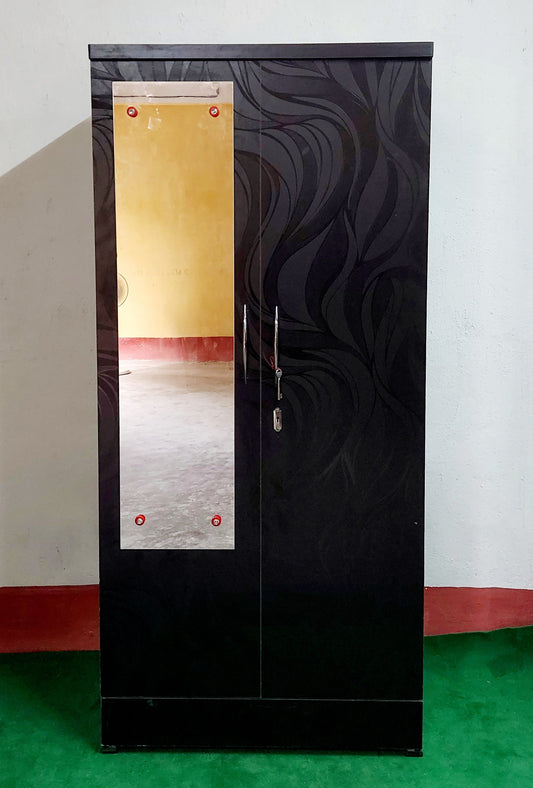 Bowzar 2 Door Wooden Almirah With Mirror Black Nagin
