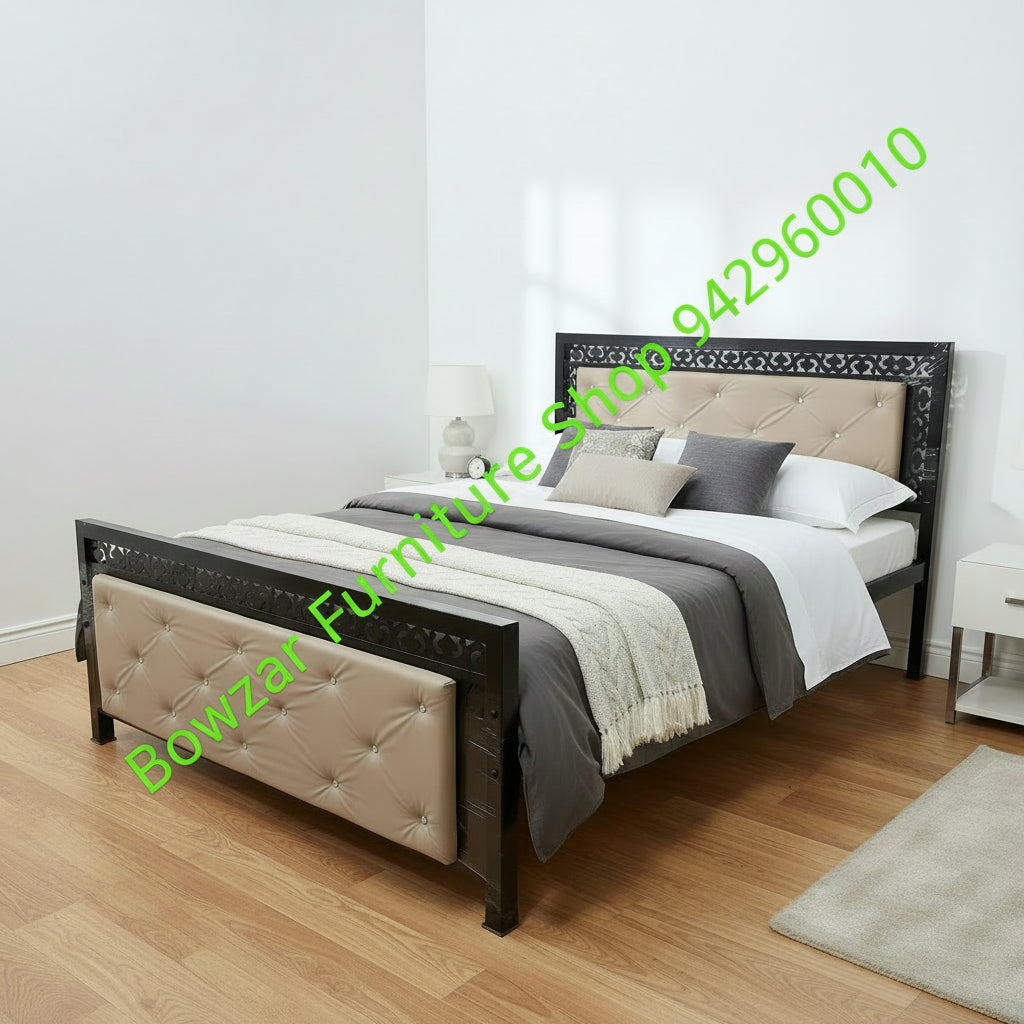 Bowzar Queen Bed Size 5x6.5 Feet KCKM Plain Diamond Beige Premium Queen Bed