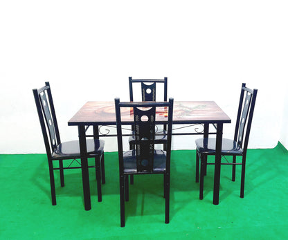 Bowzar 4 Seater Dining Table Set Printed Top With Glass
