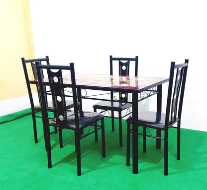 Bowzar 4 Seater Dining Table Set Printed Top With Glass