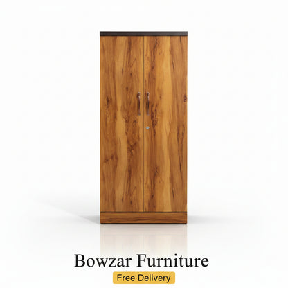 Bowzar Wooden Bookshelf Almirah Yellow Wood Height 5.5 Feet 2 Door Almirah