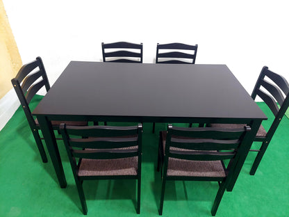 Bowzar Malaysian Wooden 6 Seater Dining Table Set Dark Brown