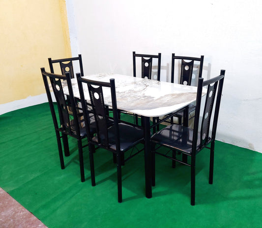 Bowzar 6 Seater Dining Table Set With Ceramic Top Cushioned Chair