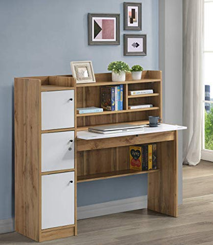 Bowzar Plank Versa Engineered Wood Finish Study Table and Office Desk (Wotan Oak and White)