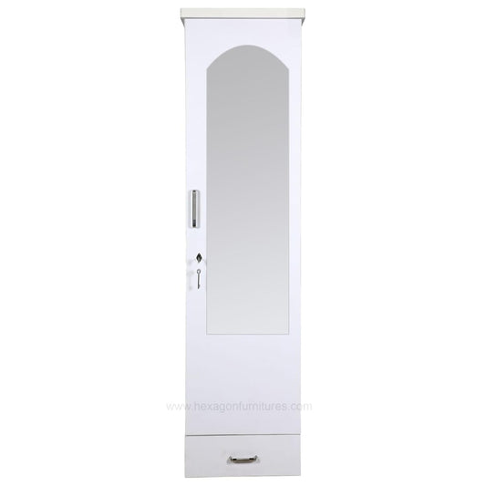 Single Door Almirah frost white wardrobe with drawers and storage With Mirror
