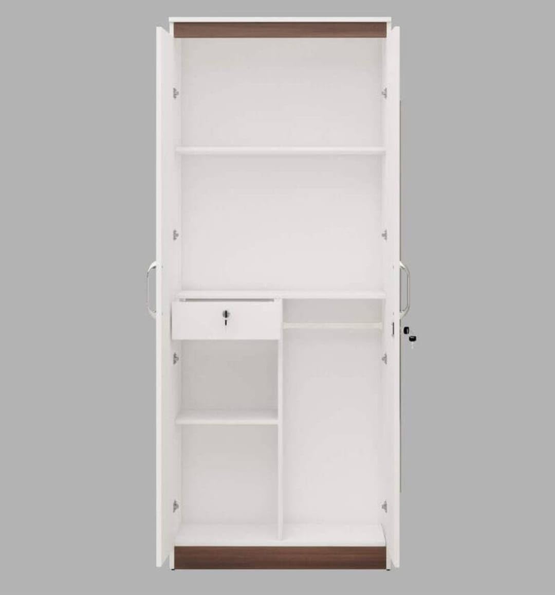 2 door Almirah wardrobe in Frosty White colour with drawer and Hanging Space / 2 door wardrobe for bedroom with storage