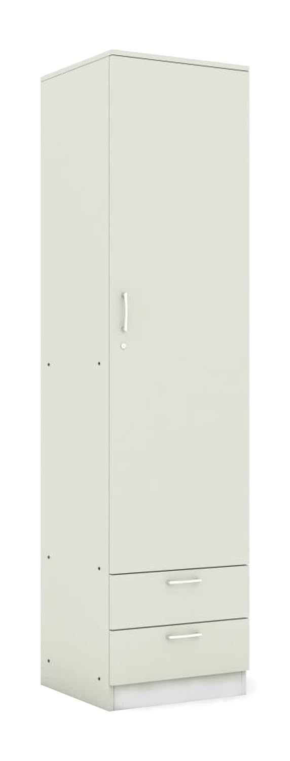 Engineered Wood Single Door Almirah Wardrobe (White) Clothes Storage Organizer with 5 Shelves & 2 Drawers
