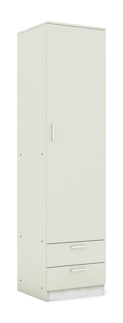 Engineered Wood Single Door Almirah Wardrobe (White) Clothes Storage Organizer with 5 Shelves & 2 Drawers