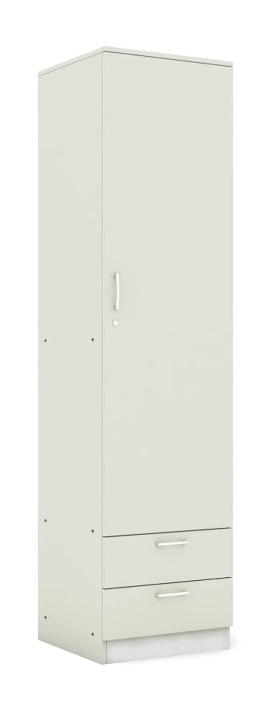 Engineered Wood Single Door Almirah Wardrobe (White) Clothes Storage Organizer with 5 Shelves & 2 Drawers