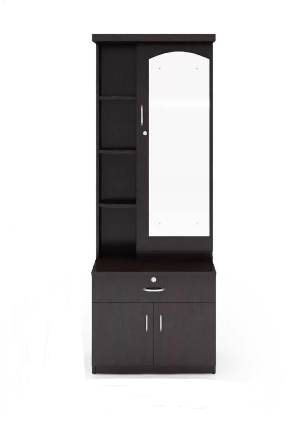 Dressing Table with Mirror and Storage Cupboard (Color-Dark Brown)
