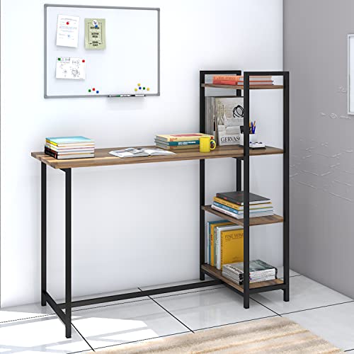 Bowzar Wood & Metal Study Table Computer/Writing/Laptop Desk with Storage Shelves for Home & Office