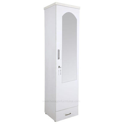 Single Door Almirah frost white wardrobe with drawers and storage With Mirror