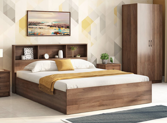 Bowzar King Box Bed Size 6X6.5 Feet Box Bed Engineering Wood With Headrest