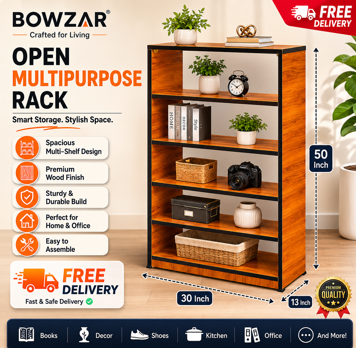 Bowzar Multipurpose Rack Open Rack 5 shelf