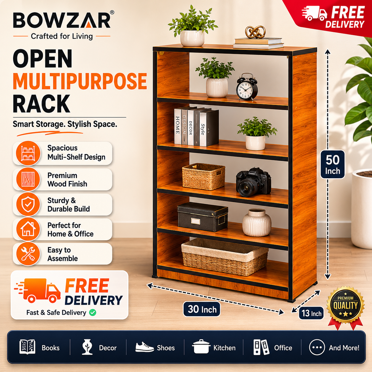 50 Inch Open Rack 5 Shelf Many Color Available