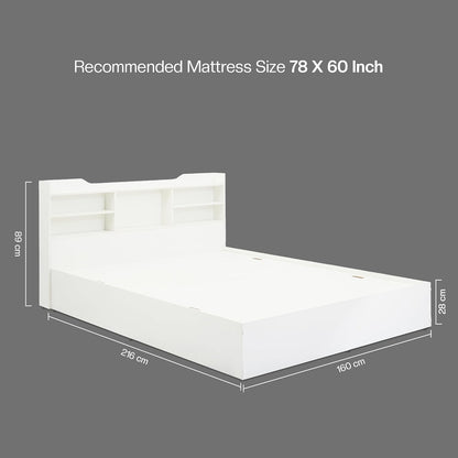 Bowzar Queen Size Box Bed with Headboard & Box Storage White Engineered Wood