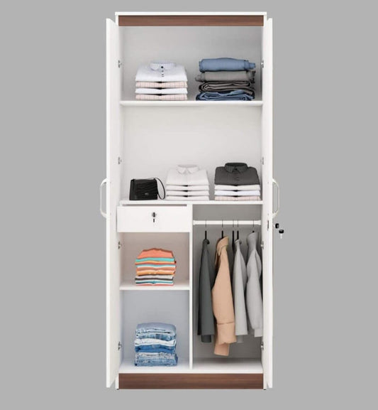 2 door Almirah wardrobe in Frosty White colour with drawer and Hanging Space / 2 door wardrobe for bedroom with storage