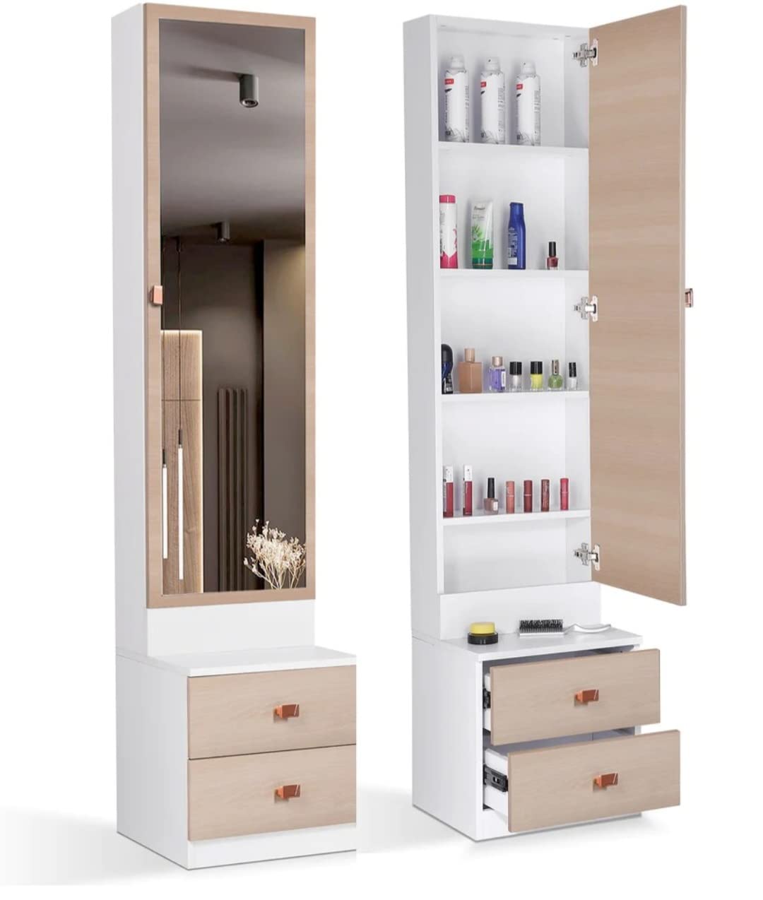 Engineered Wood Glossy White Dressing Table With Drawer