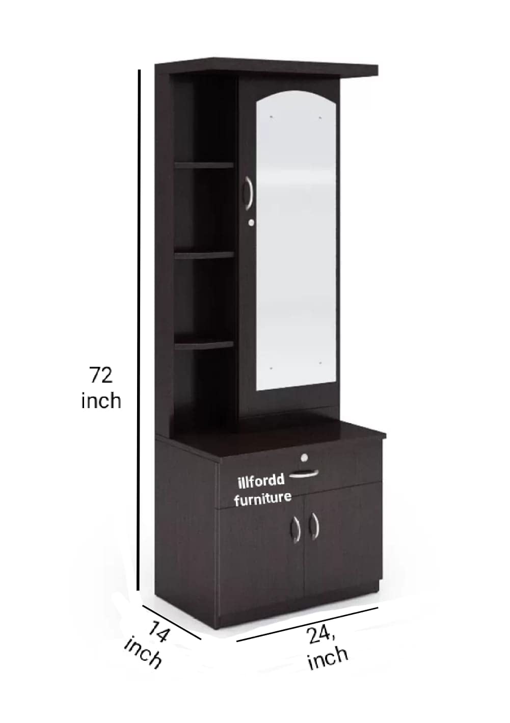 Dressing Table with Mirror and Storage Cupboard (Color-Dark Brown)