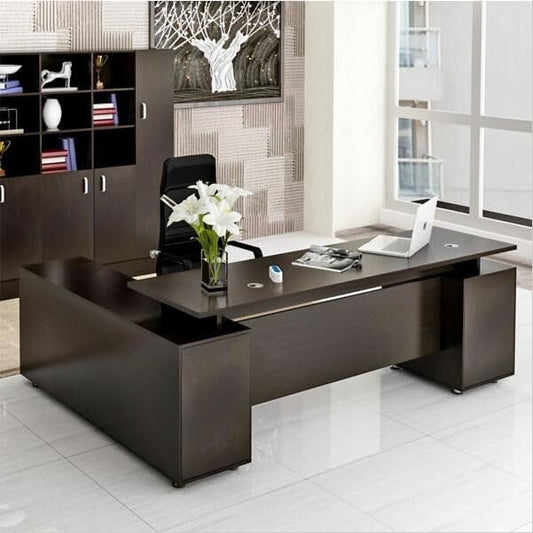 Executive Office Desk Spacious L-Shaped Workstation with Storage & Sleek Wooden Finish for Professional Workspaces