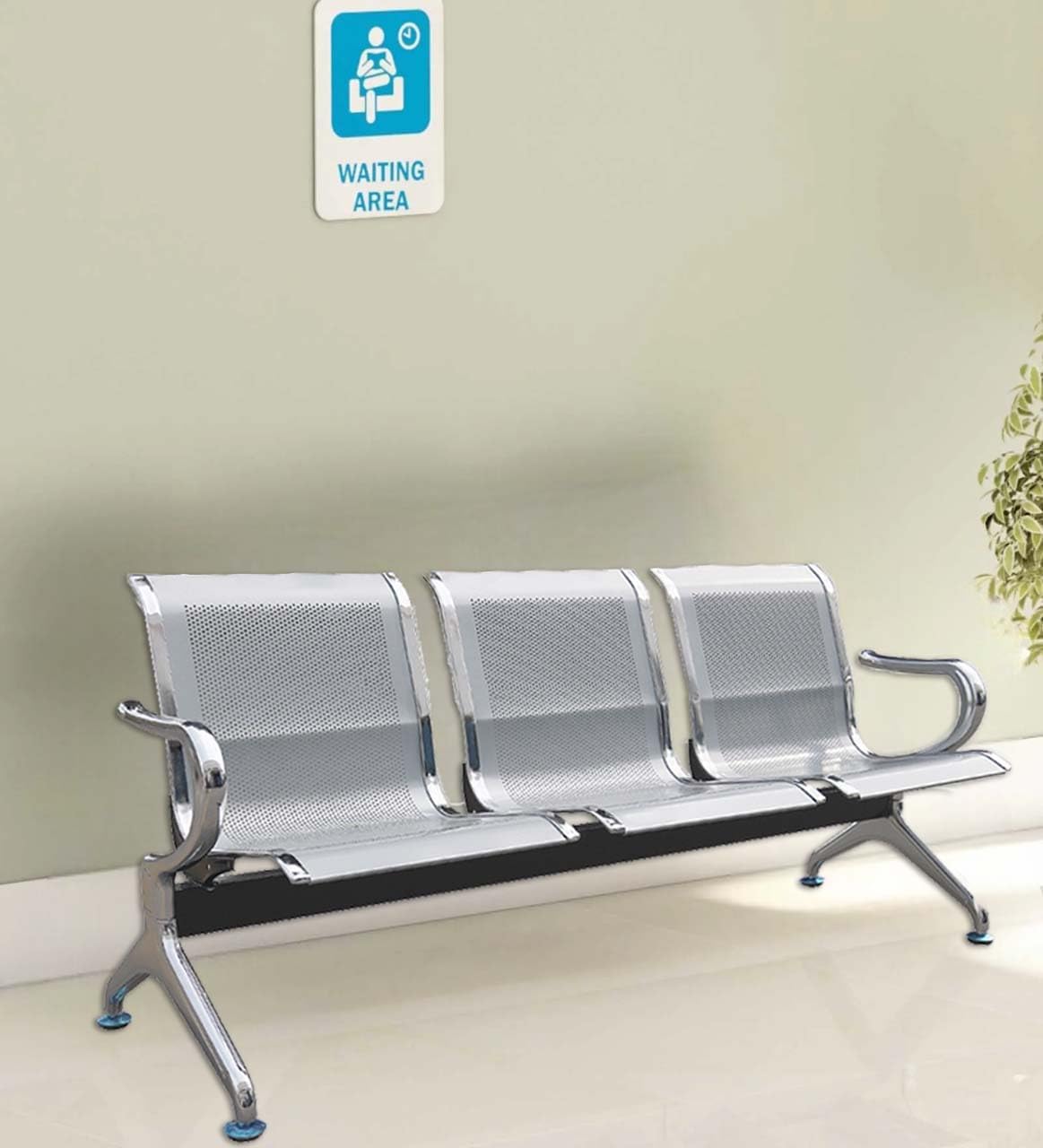 Three Seater Waiting Area Chair Visitor Chair for Airport Hospital Clinic Reception School University College Garden Public Places(Mild Steel Iron Silver)