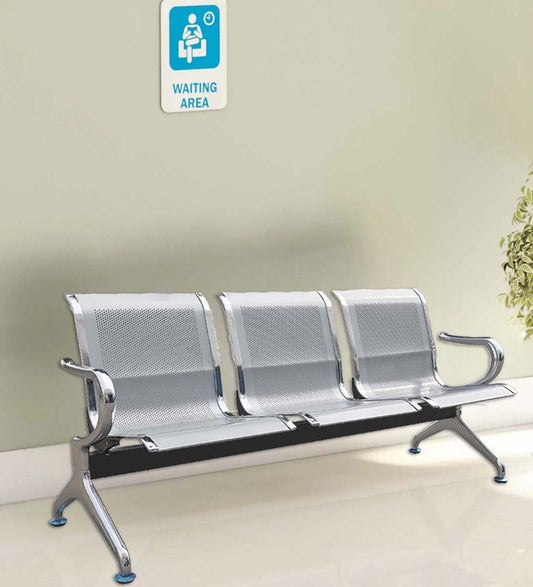 Three Seater Waiting Area Chair Visitor Chair for Airport Hospital Clinic Reception School University College Garden Public Places(Mild Steel Iron Silver)