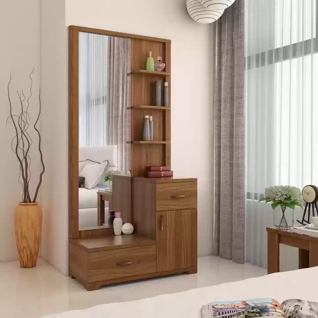 Engineered Wood Dressing Table With Mirror Drawer And Storage