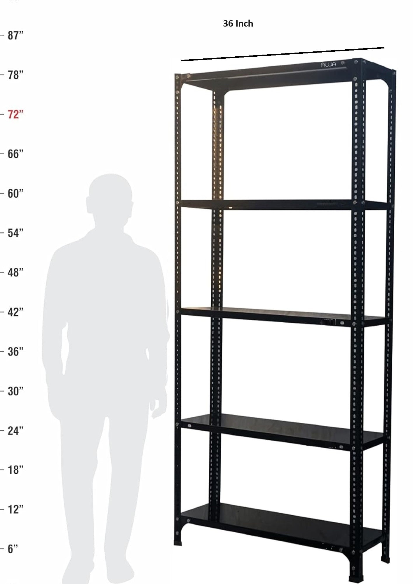Bowzar Slotted Angle Rack 36X78X15" 5 Shelves 22 Gauge Multipurpose Shelf for Warehouse Shops Kitchen