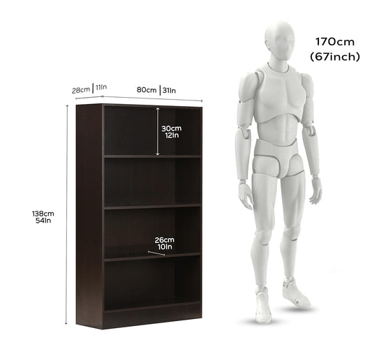 4 Shelf Engineered Wood Book Shelf and Display Unit 54X31X11 Inch Black
