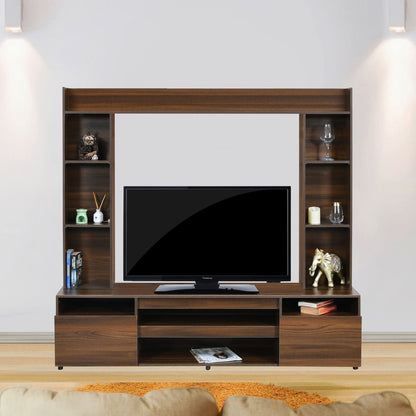 Bowzar Engineered Wood TV Unit with Shelving Storage TV Unit Dark Wood Color