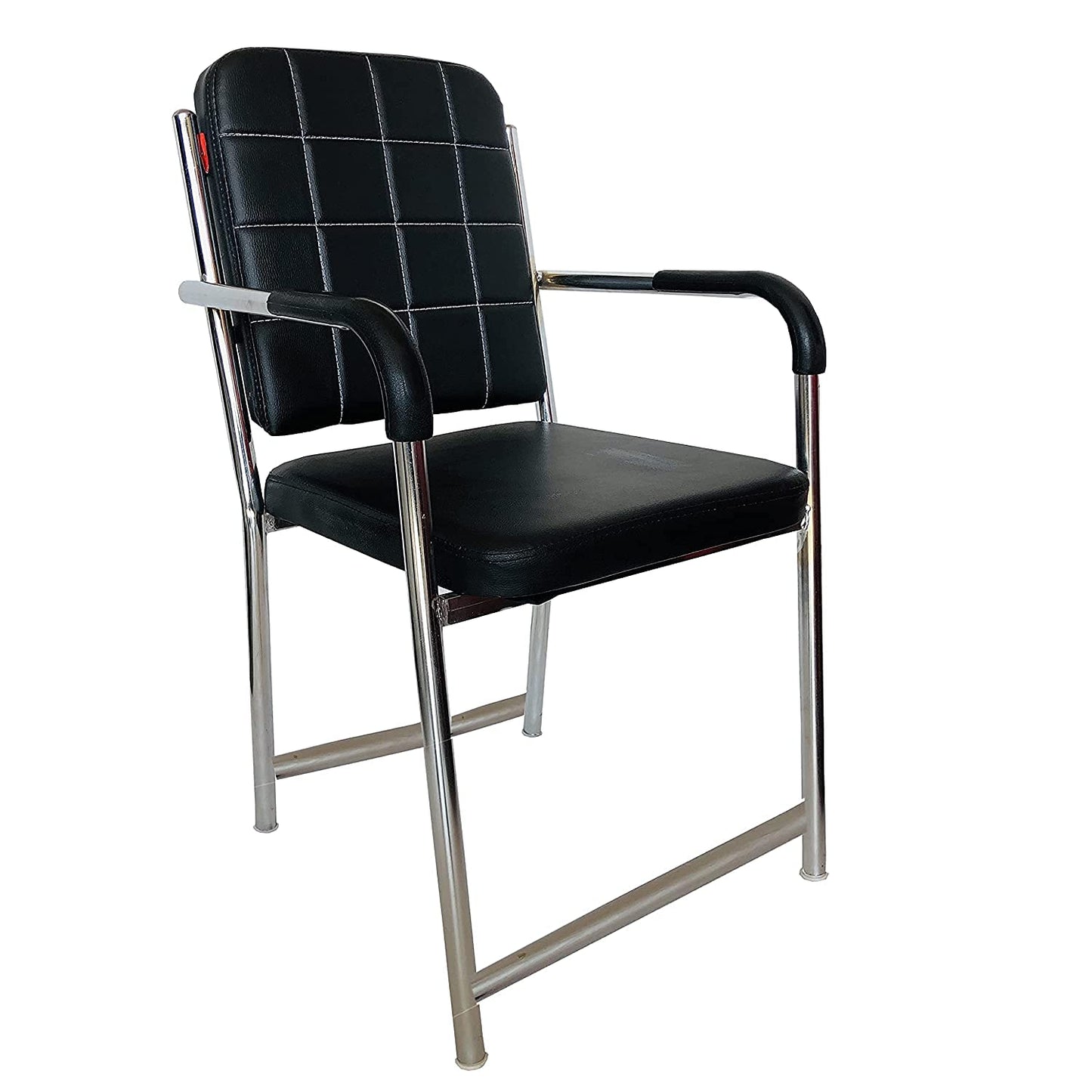 Bowzar Office Chair Visitor Chair with arm Rest with Steel Frame and cushoined seat Back Chair Without Wheels Black