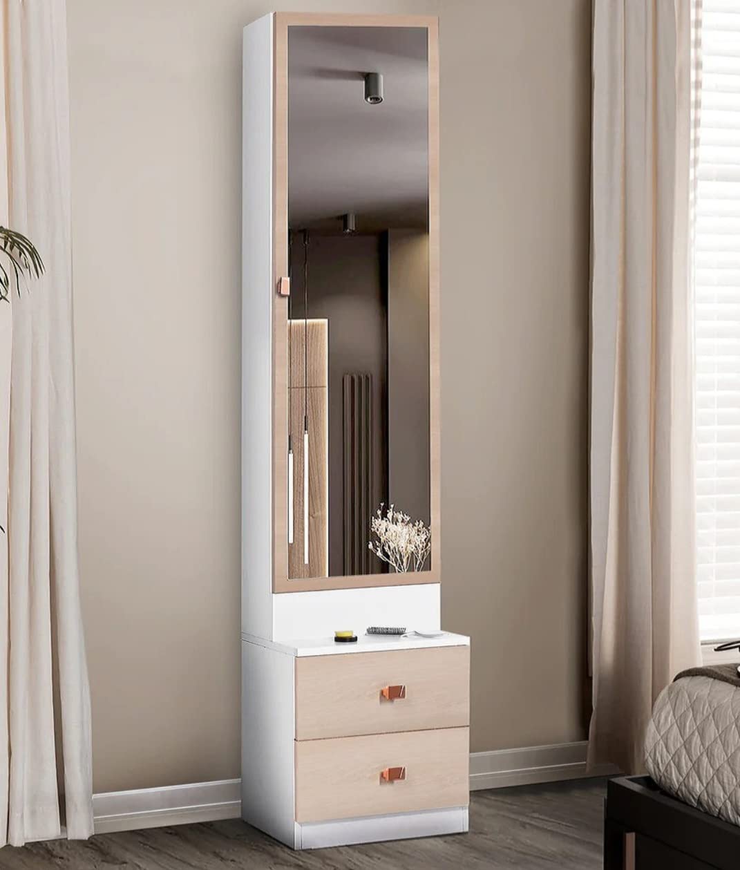 Engineered Wood Glossy White Dressing Table With Drawer