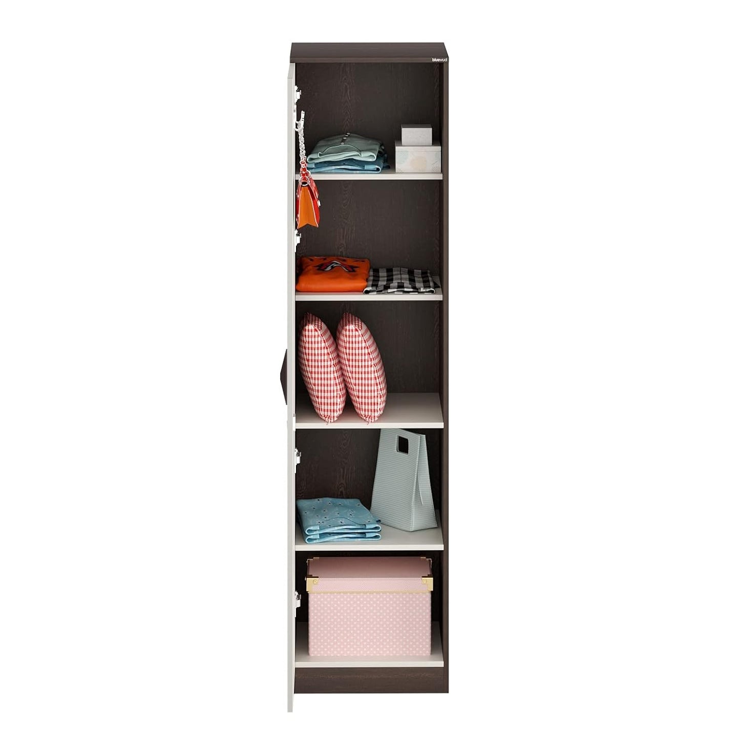 Engineered Wood Single Door Almirah Wardrobe/Clothes Storage Rack Organizer Almirah Cupboard with Shelves for Bedroom Home Furniture (Wenge & White)