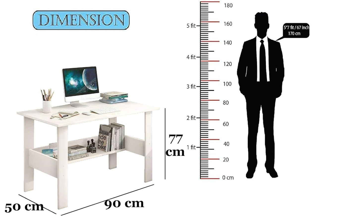 Bowzar 36X20X30 Inch Study Table with Hutch & Bottom Storage -Office Table for Laptop, PC, Working, Drawing, Computer Table with Extra Storage Space