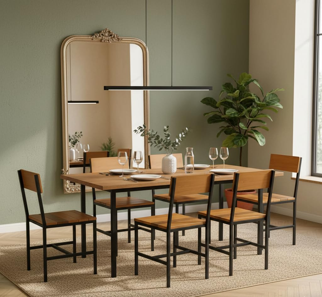Bowzar 6 Seater Dining Set Metal Frame Engineering Wood Top