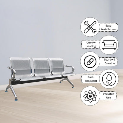 Three Seater Waiting Area Chair Visitor Chair for Airport Hospital Clinic Reception School University College Garden Public Places Visiting Chair
