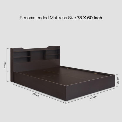 Bowzar Queen Size Box Bed with Headboard & Box Storage Wenge Engineered Wood