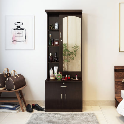 Dressing Table with Mirror and Storage Cupboard (Color-Dark Brown)
