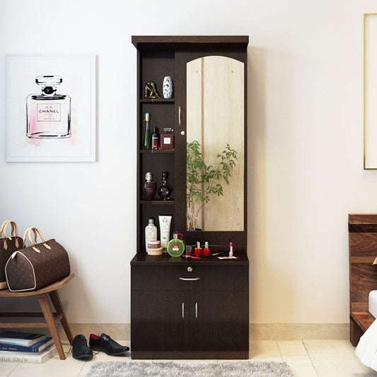 Dressing Table with Mirror and Storage Cupboard (Color-Dark Brown)