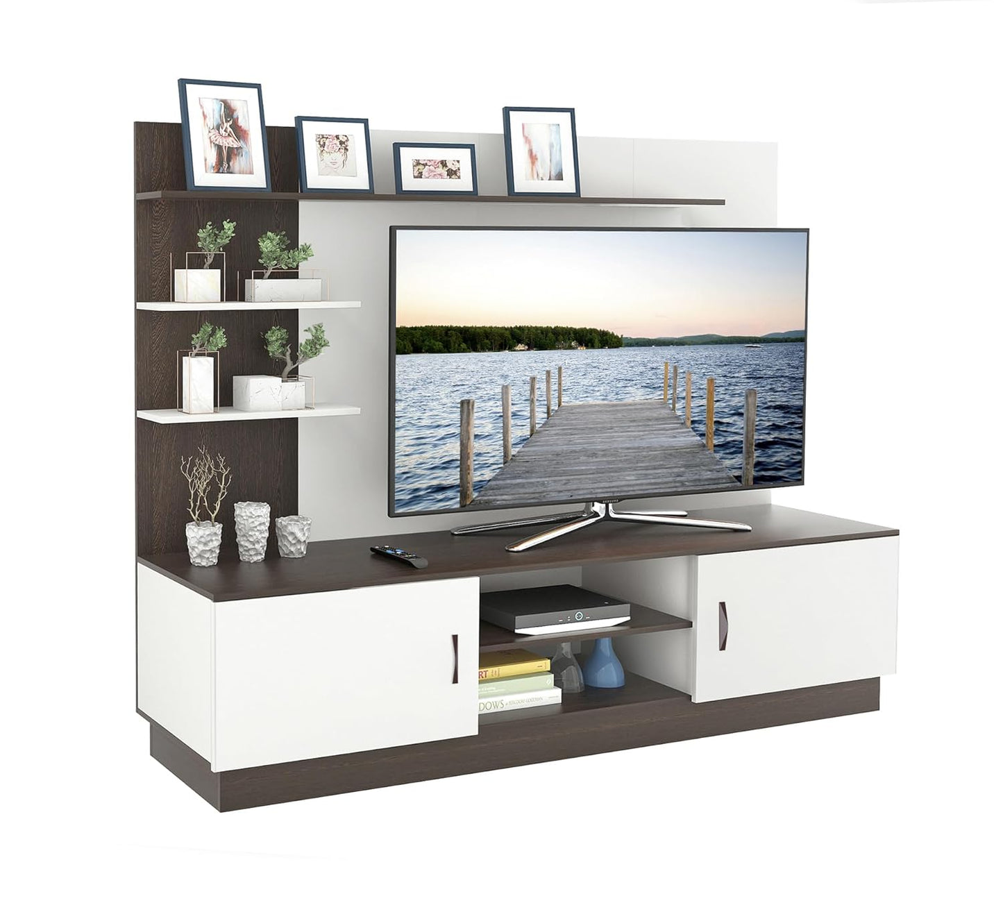 Large Engineering Wood Floor Standing TV Unit TV Cabinet with Shelves for Books & Décor Display